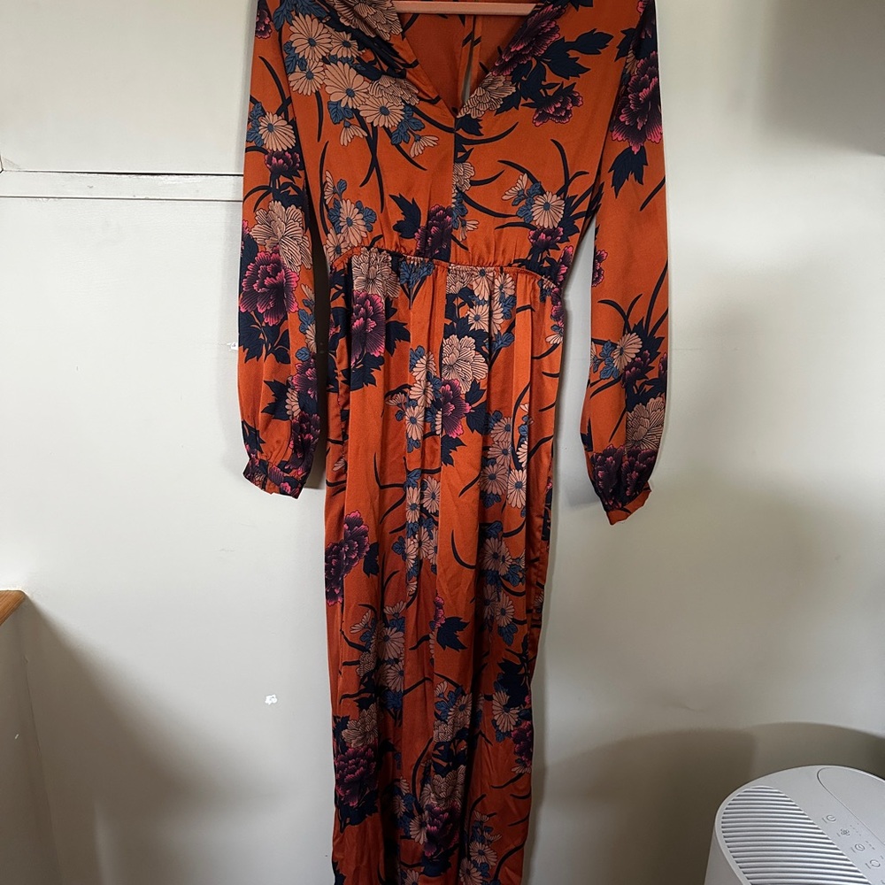 Lulu's Floral Burnt Orange Wide Leg Jumpsuit
